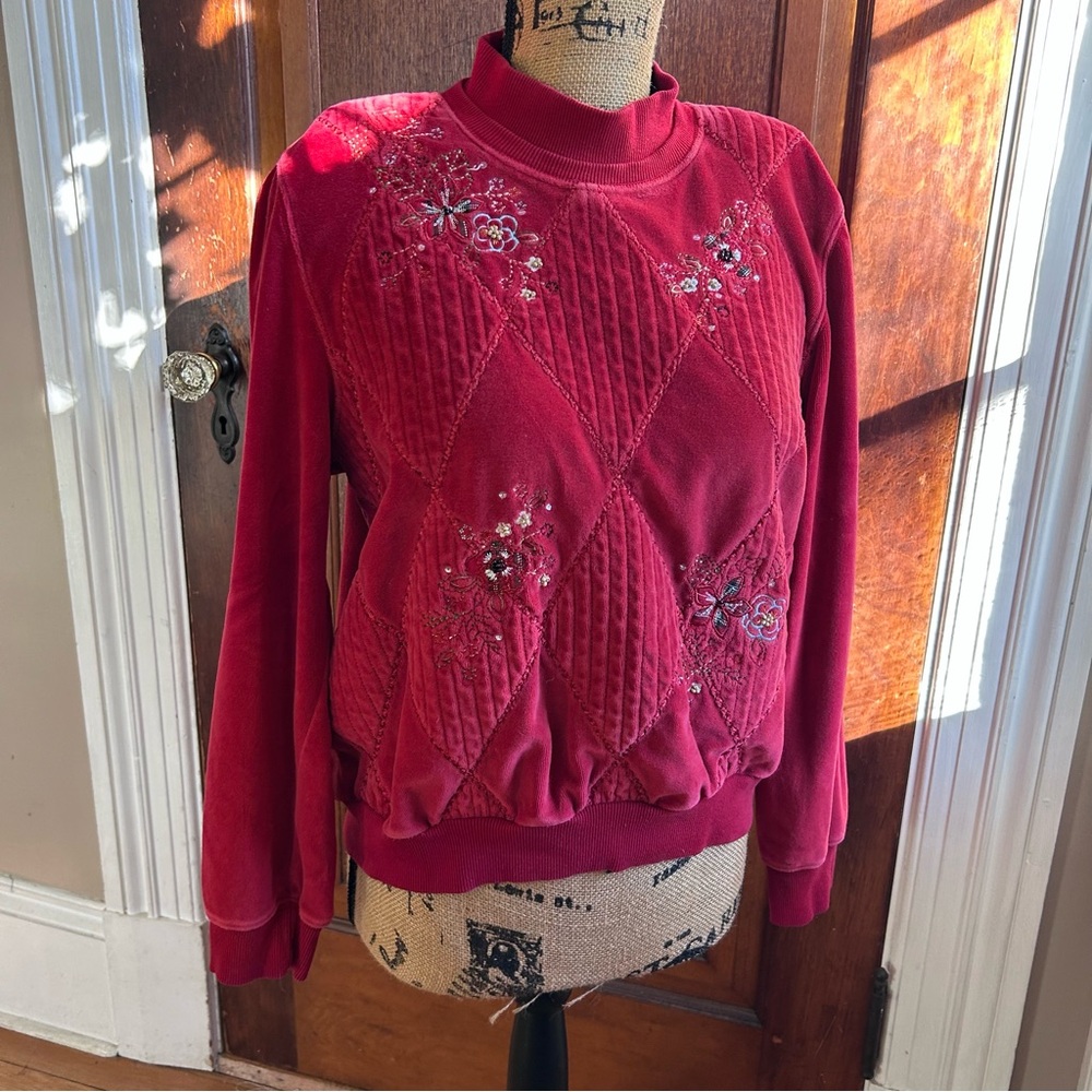 Red Embroidered Vintage Track Suit